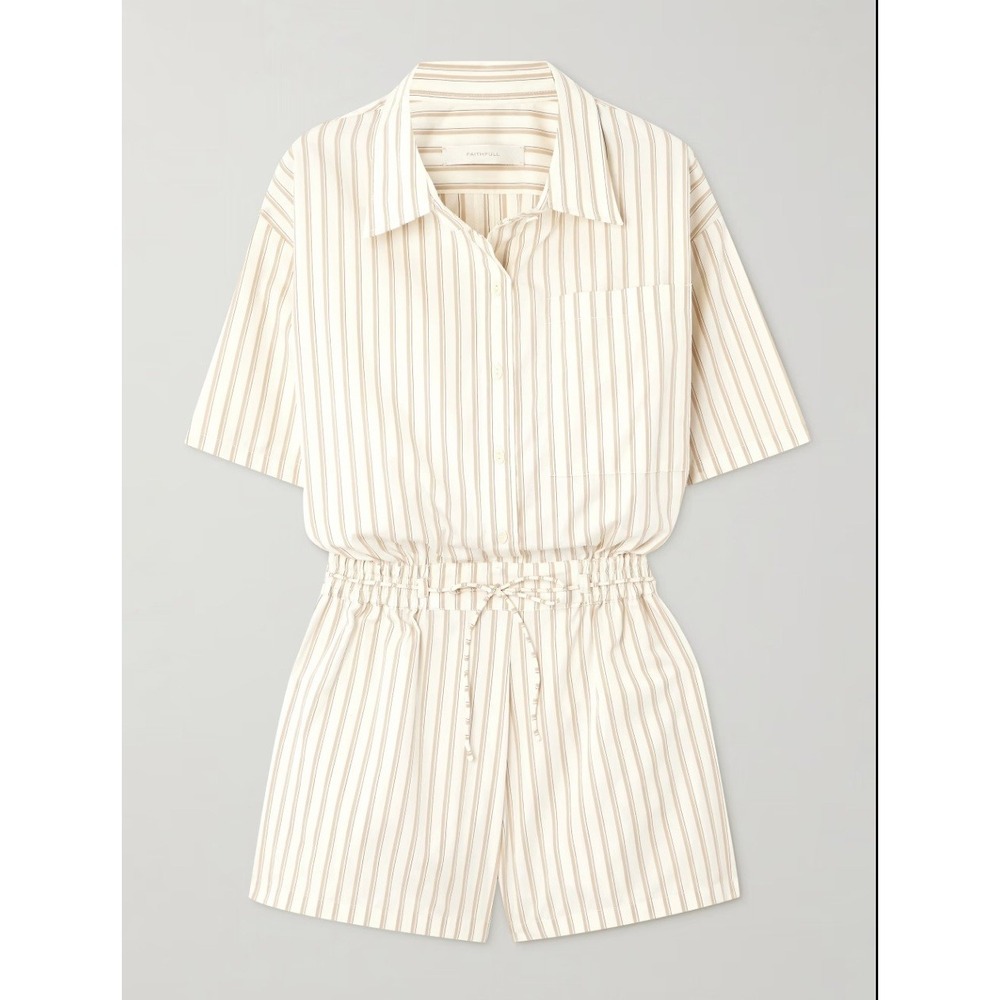 Faithfull the Brand Faia Playsuit Romper Butter Stripe 10, Minimalist Relaxed - Picture 3 of 16
